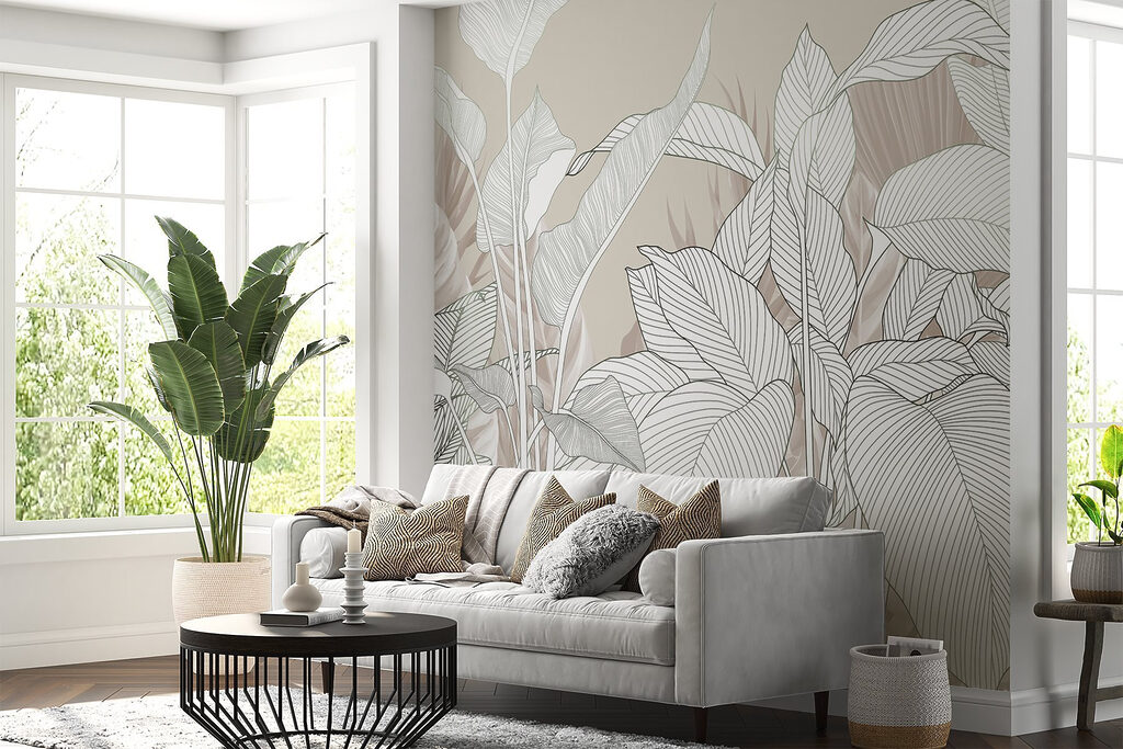 Witte bladnerven op beige — interieur 4