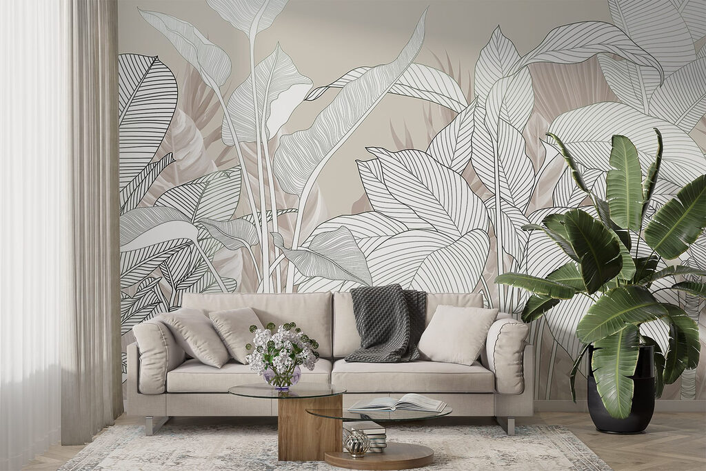 Witte bladnerven op beige — interieur 5