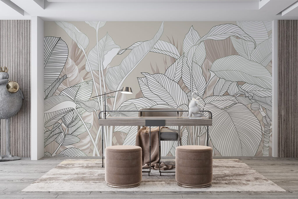 Witte bladnerven op beige — interieur 6