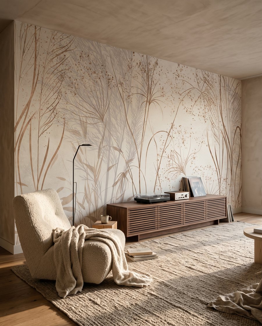 Fijne schermen en grashalmen in een interieur