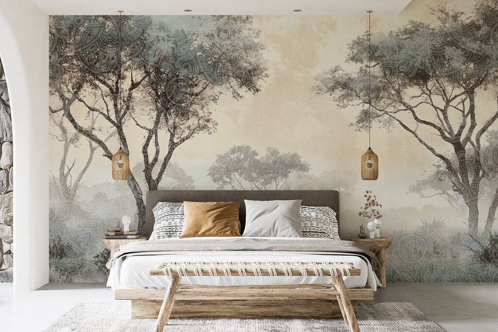 Boomkronen aan open grasland — interieur 2