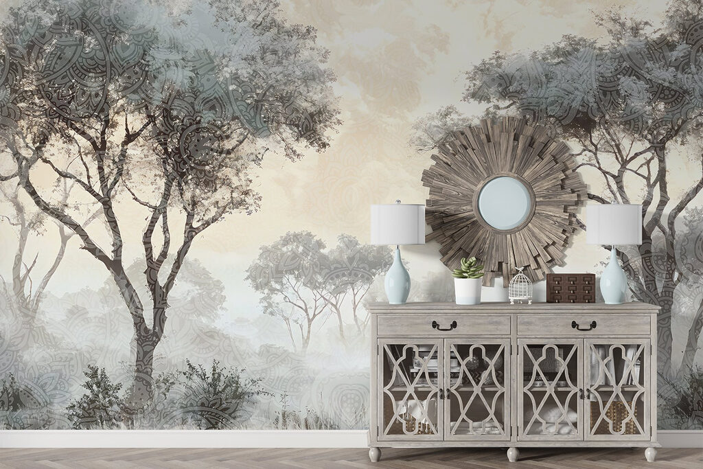 Boomkronen aan open grasland — interieur 4