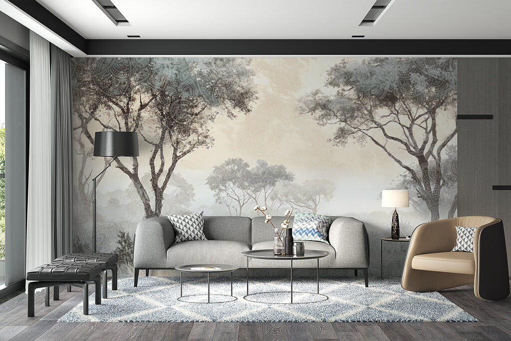 Boomkronen aan open grasland — interieur 5