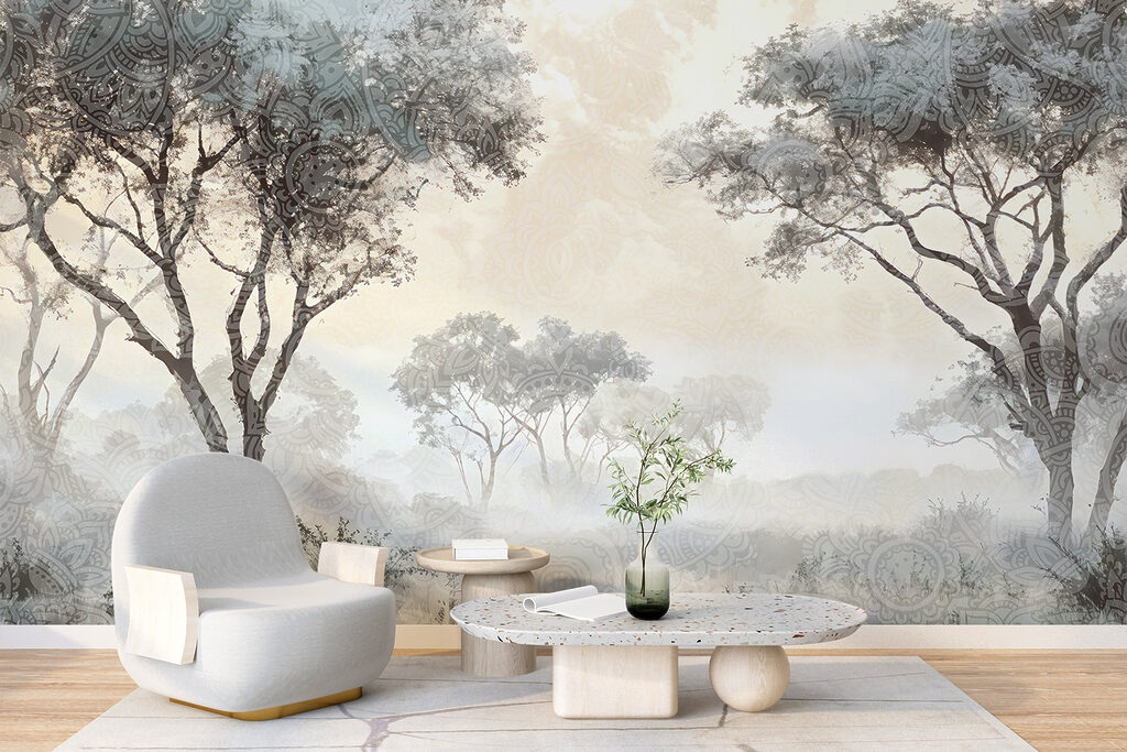 Boomkronen aan open grasland — interieur 6