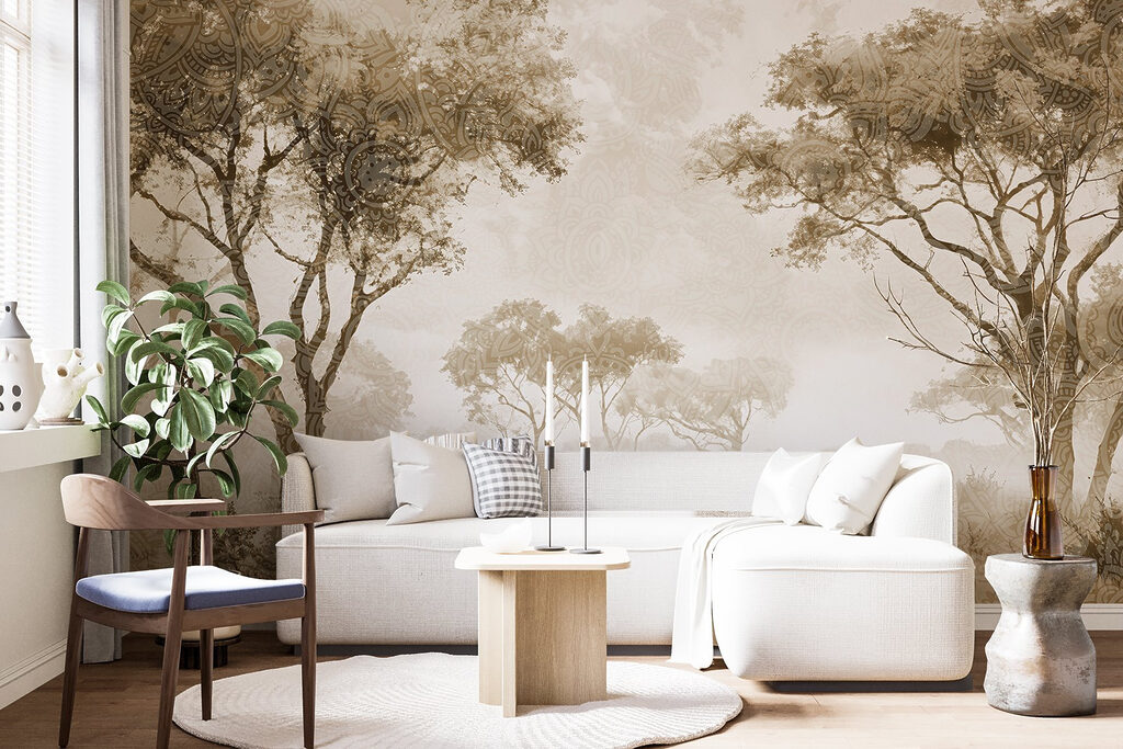 Boomkronen aan open grasland — interieur 3