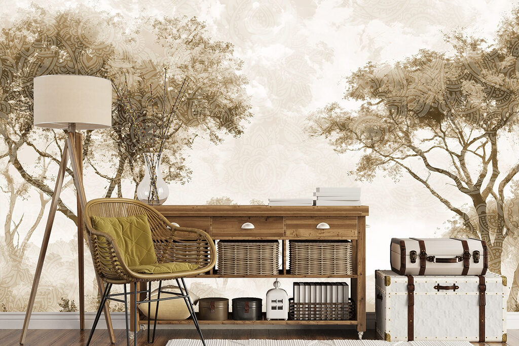 Boomkronen aan open grasland — interieur 4