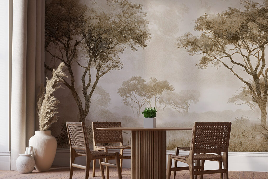 Boomkronen aan open grasland — interieur 6