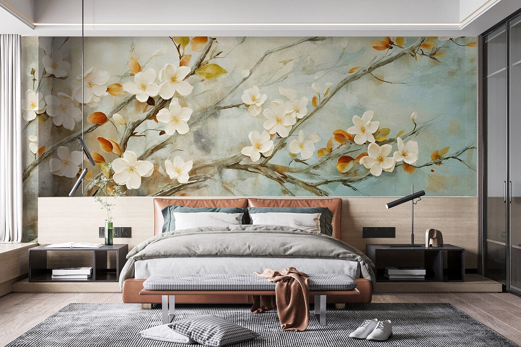 Witte bloesem, okerkleurige bladeren — interieur 1