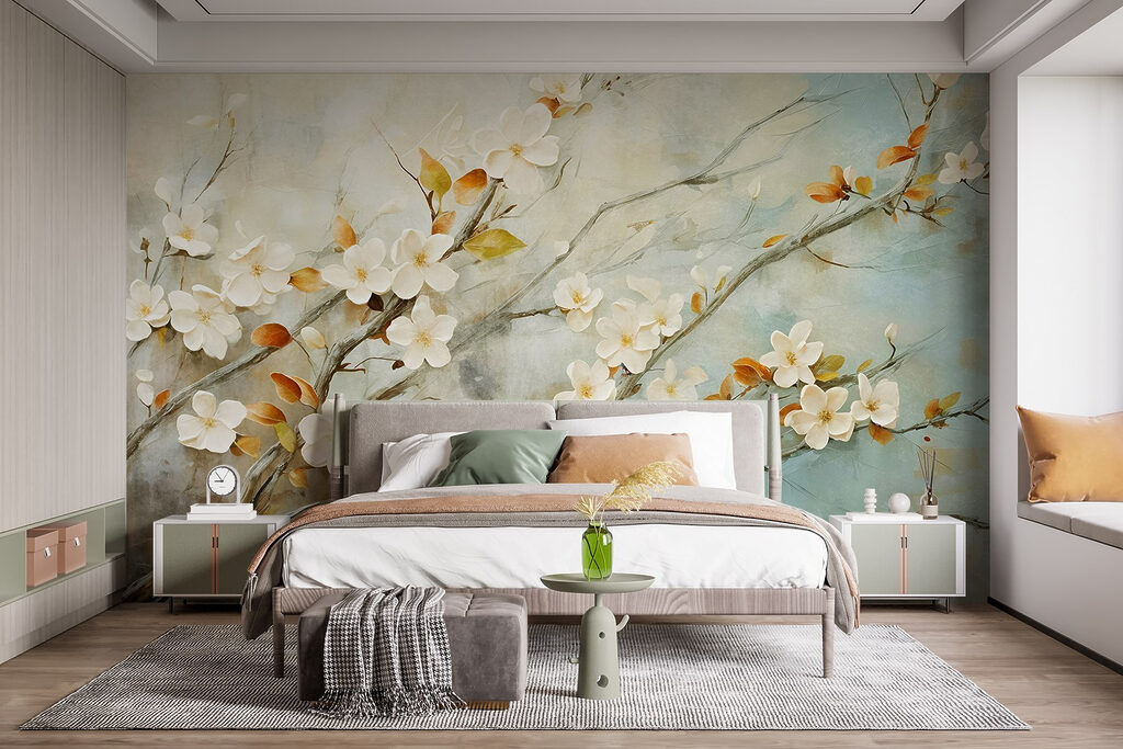 Witte bloesem, okerkleurige bladeren — interieur 2