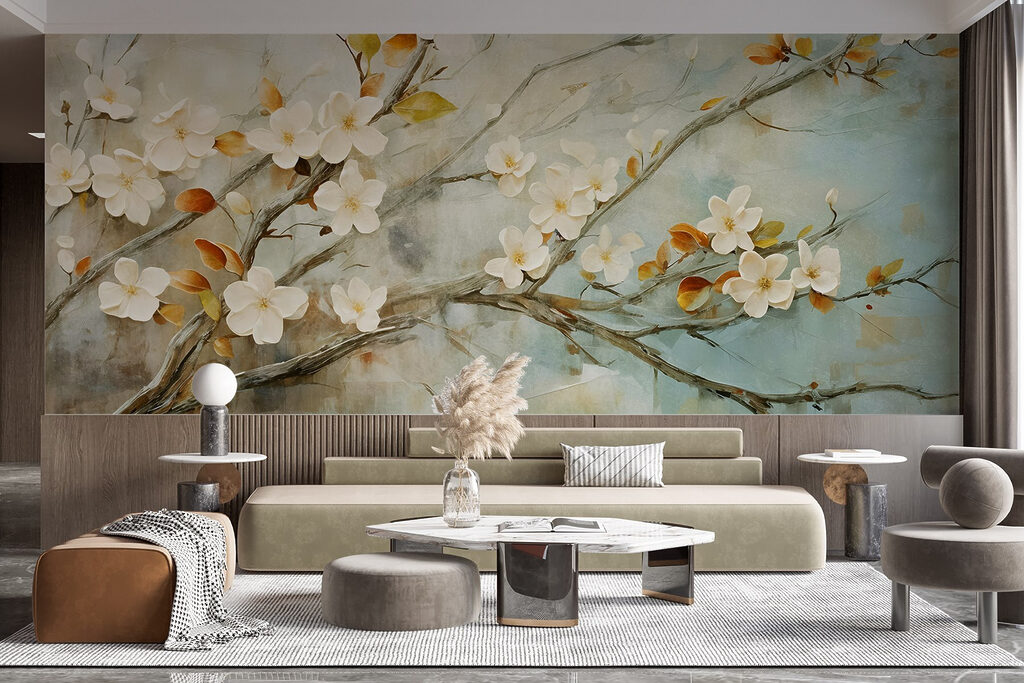 Witte bloesem, okerkleurige bladeren — interieur 3
