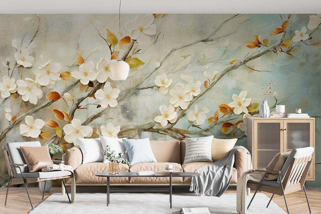 Witte bloesem, okerkleurige bladeren — interieur 4