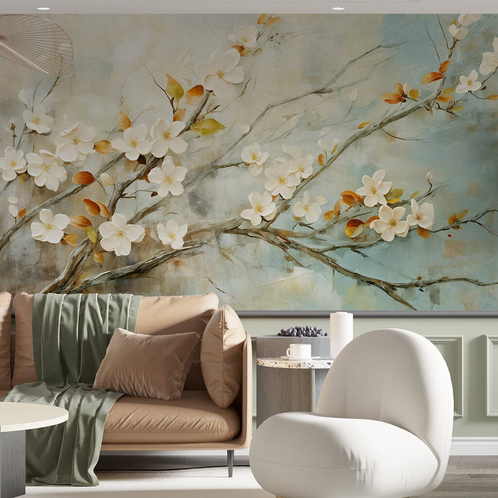 Witte bloesem, okerkleurige bladeren — interieur 5