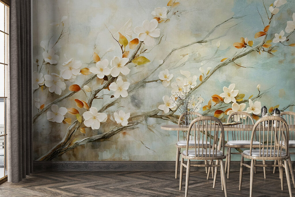 Witte bloesem, okerkleurige bladeren — interieur 6