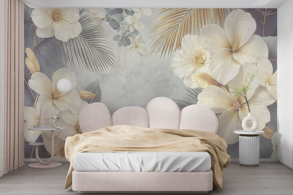 Witte bloemen, gouden waaiers — interieur 3