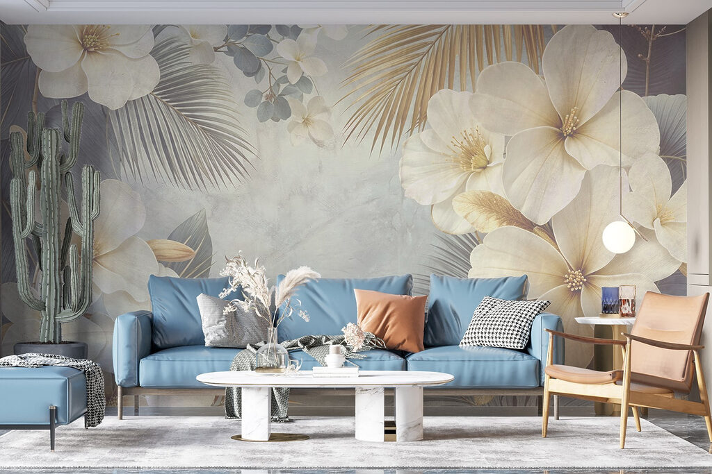 Witte bloemen, gouden waaiers — interieur 4