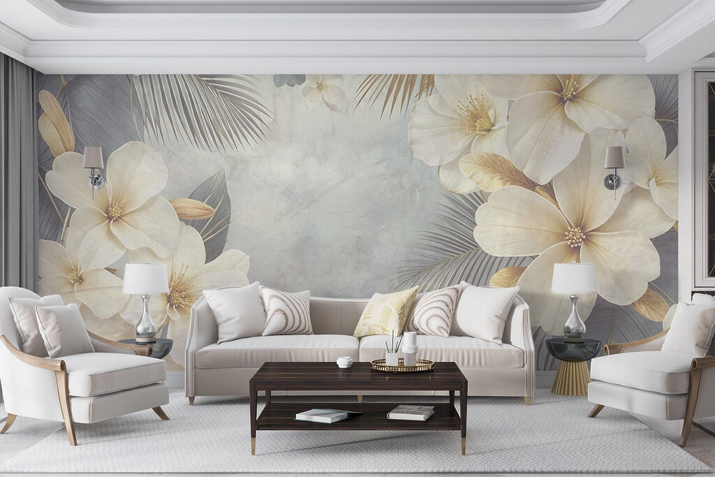 Witte bloemen, gouden waaiers — interieur 5