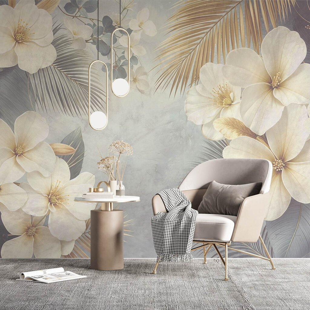 Witte bloemen, gouden waaiers — interieur 6