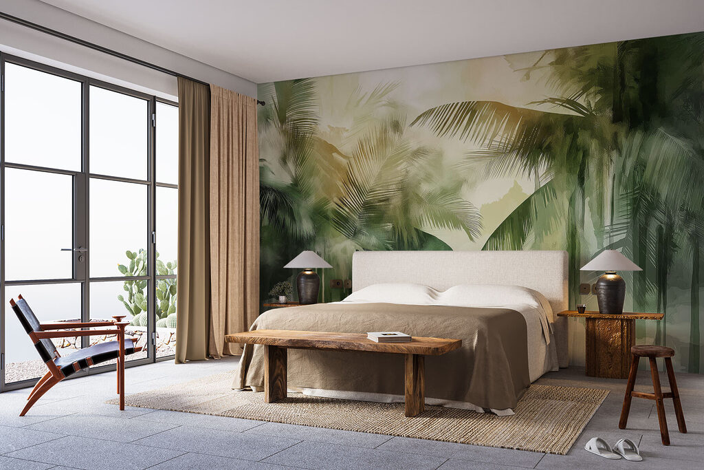 Groene palmen in verfdruppels — interieur 2