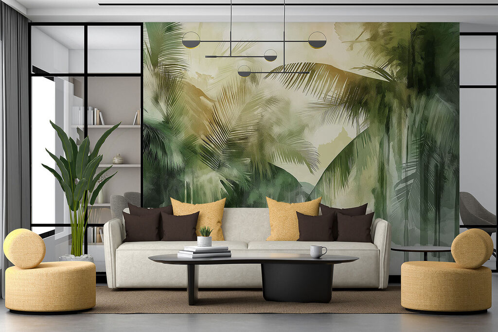 Groene palmen in verfdruppels — interieur 3