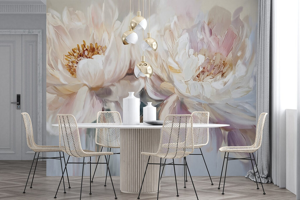 Witte pioenen met pasteldruppels — interieur 6