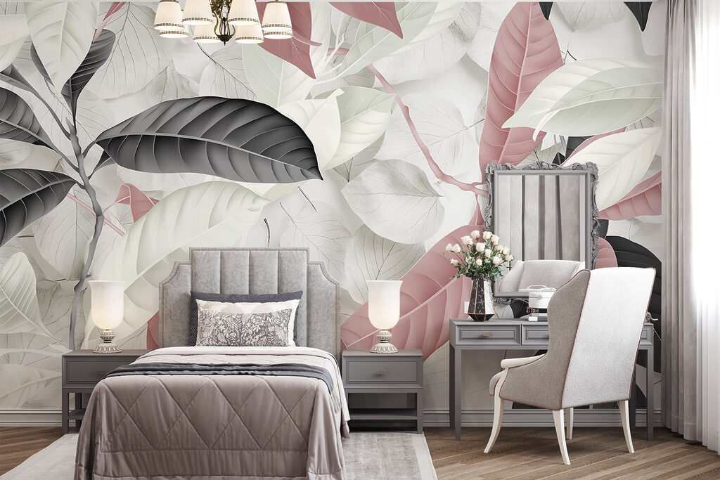 Roze bladeren tussen zwartwit — interieur 1