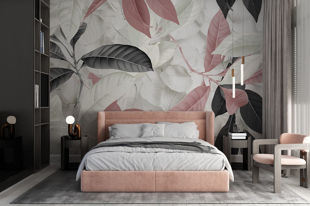 Roze bladeren tussen zwartwit — interieur 3
