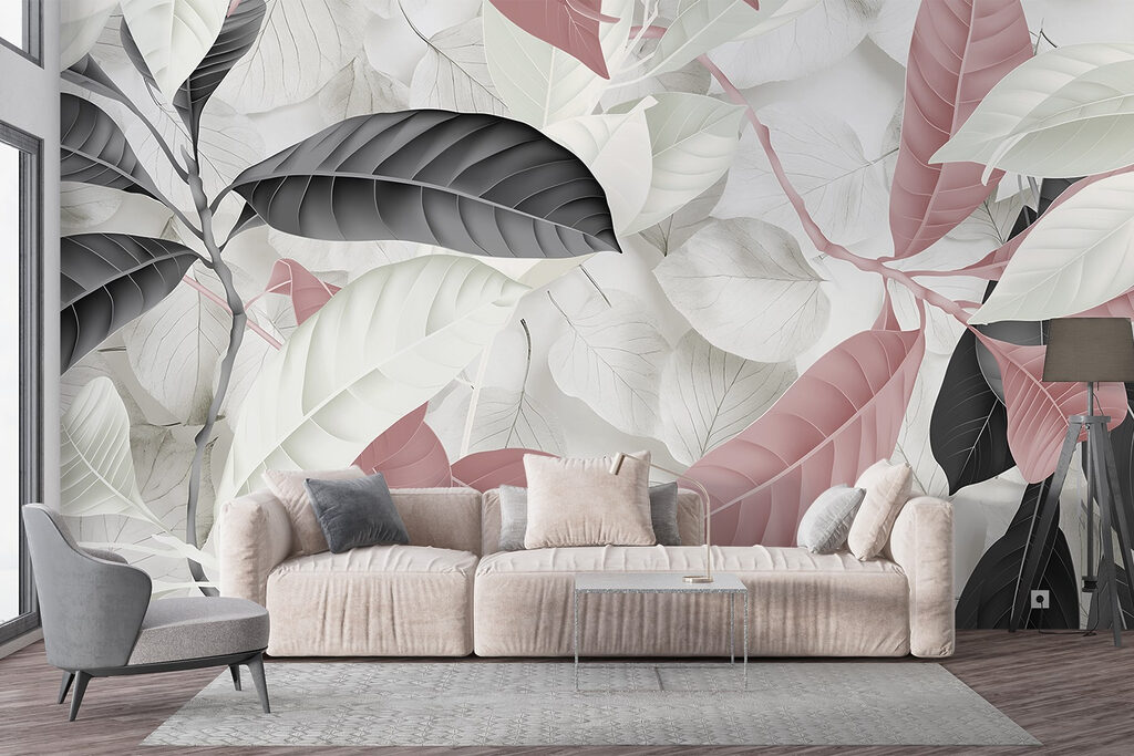 Roze bladeren tussen zwartwit — interieur 5