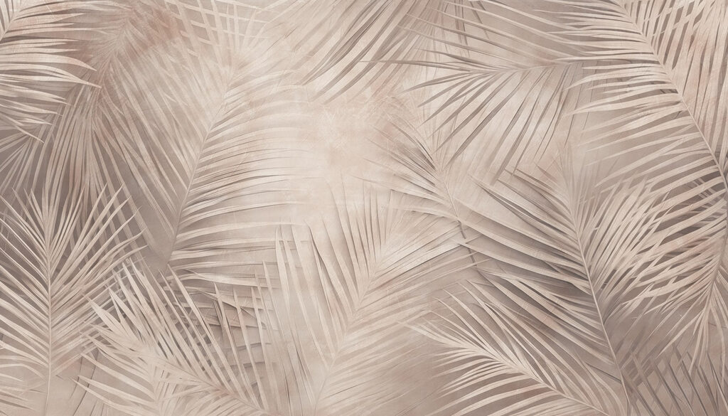 Fijne palmbladeren op taupe — volledig ontwerp