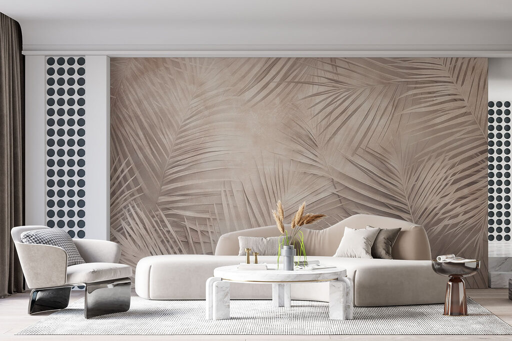 Fijne palmbladeren op taupe — interieur 2
