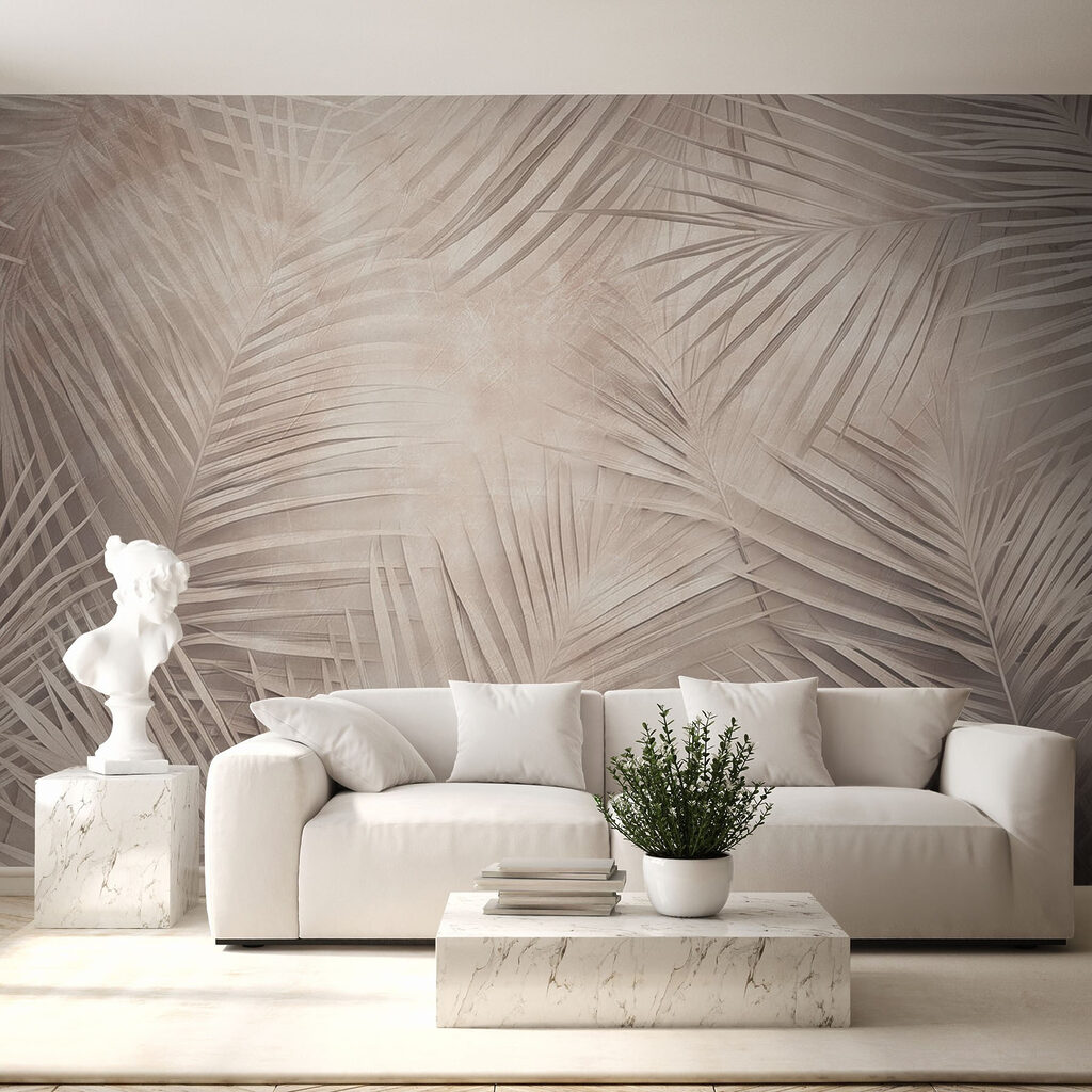 Fijne palmbladeren op taupe — interieur 3
