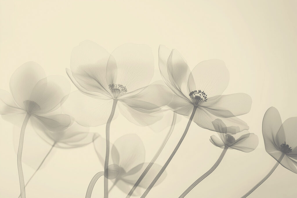 Transparante bloemen op lichtgeel — volledig ontwerp