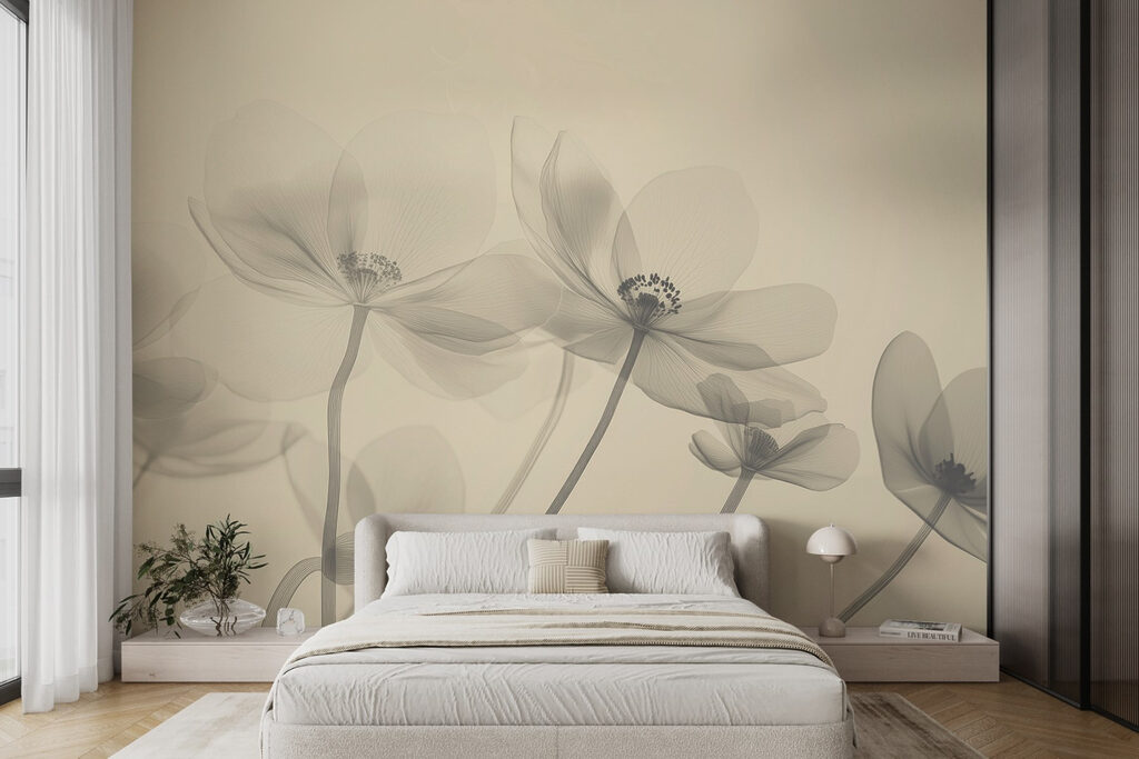 Transparante bloemen op lichtgeel — interieur 2