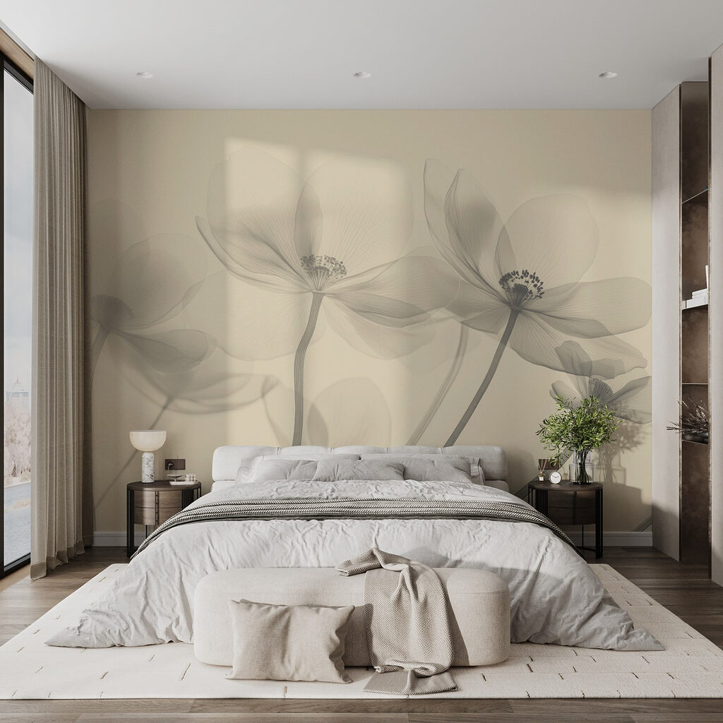Transparante bloemen op lichtgeel — interieur 3