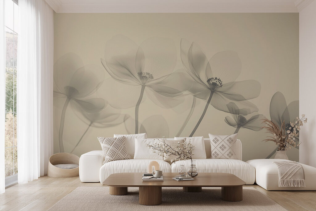 Transparante bloemen op lichtgeel — interieur 4