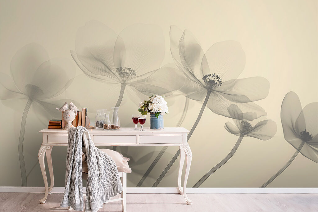 Transparante bloemen op lichtgeel — interieur 5