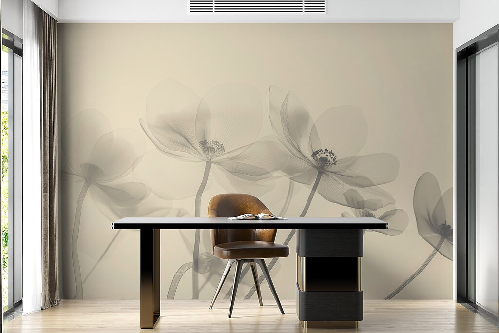 Transparante bloemen op lichtgeel — interieur 6