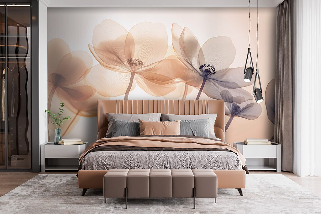 Delicate bloemen in zachte tinten in een interieur