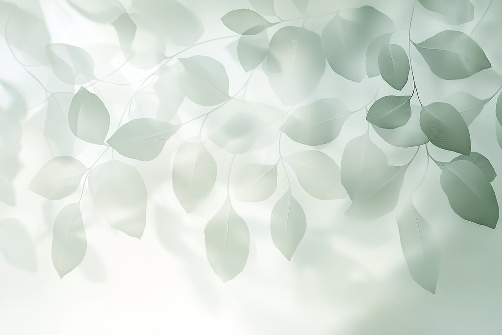 Groene bladsluiers over licht — volledig ontwerp