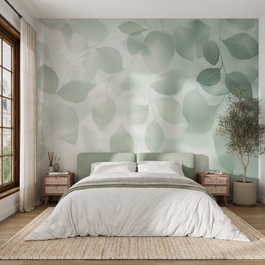Groene bladsluiers over licht — interieur 3