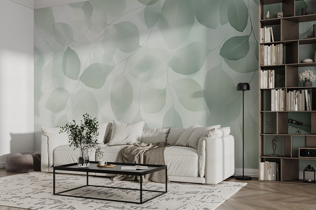 Groene bladsluiers over licht — interieur 4