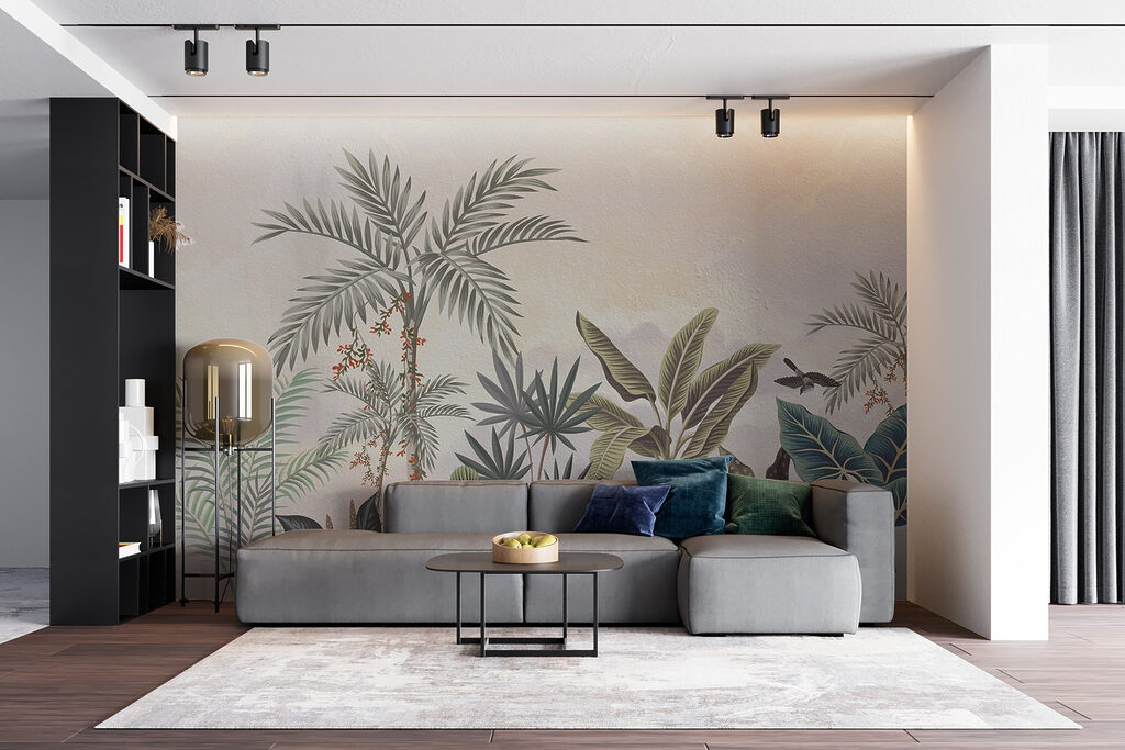 Vogels tussen getekende palmen — interieur 5