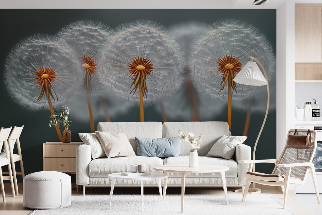 Zaadpluizen op oranje stelen — interieur 5