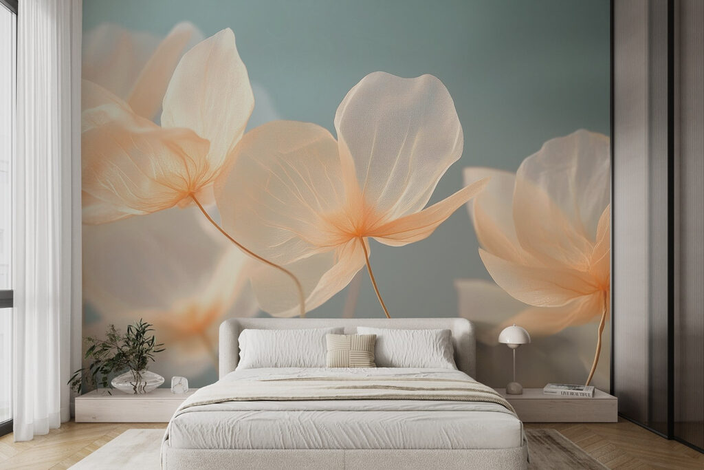 Crèmekleurige bloemen voor grijsgroen — interieur 1