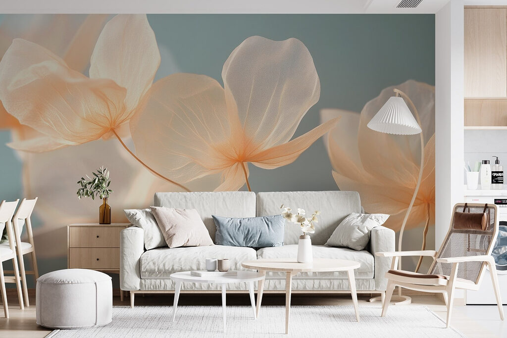 Crèmekleurige bloemen voor grijsgroen — interieur 2