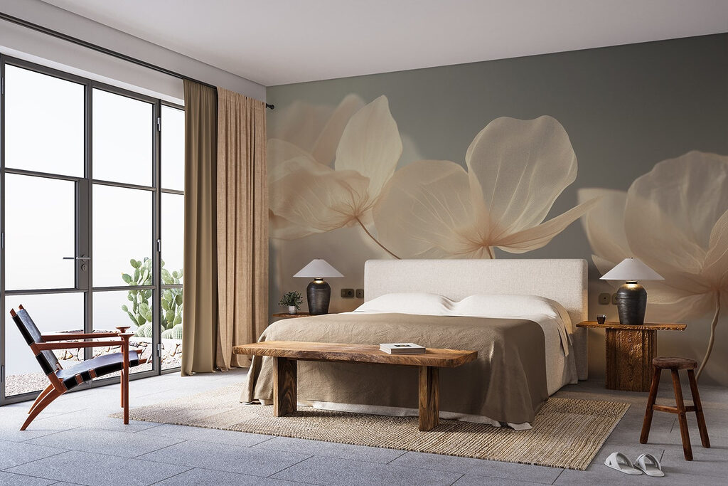 Delicate bloemen in zachte tinten in een interieur