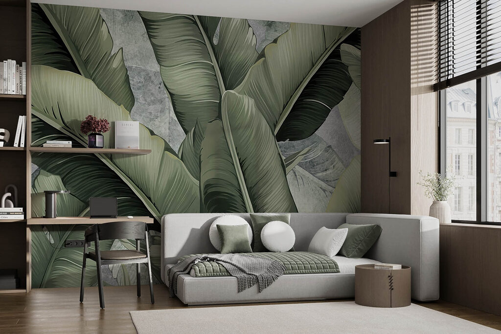 Donkere bananenbladeren dicht bijeen — interieur 1