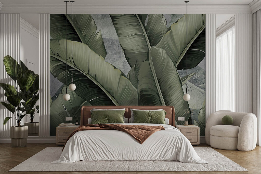 Donkere bananenbladeren dicht bijeen — interieur 2