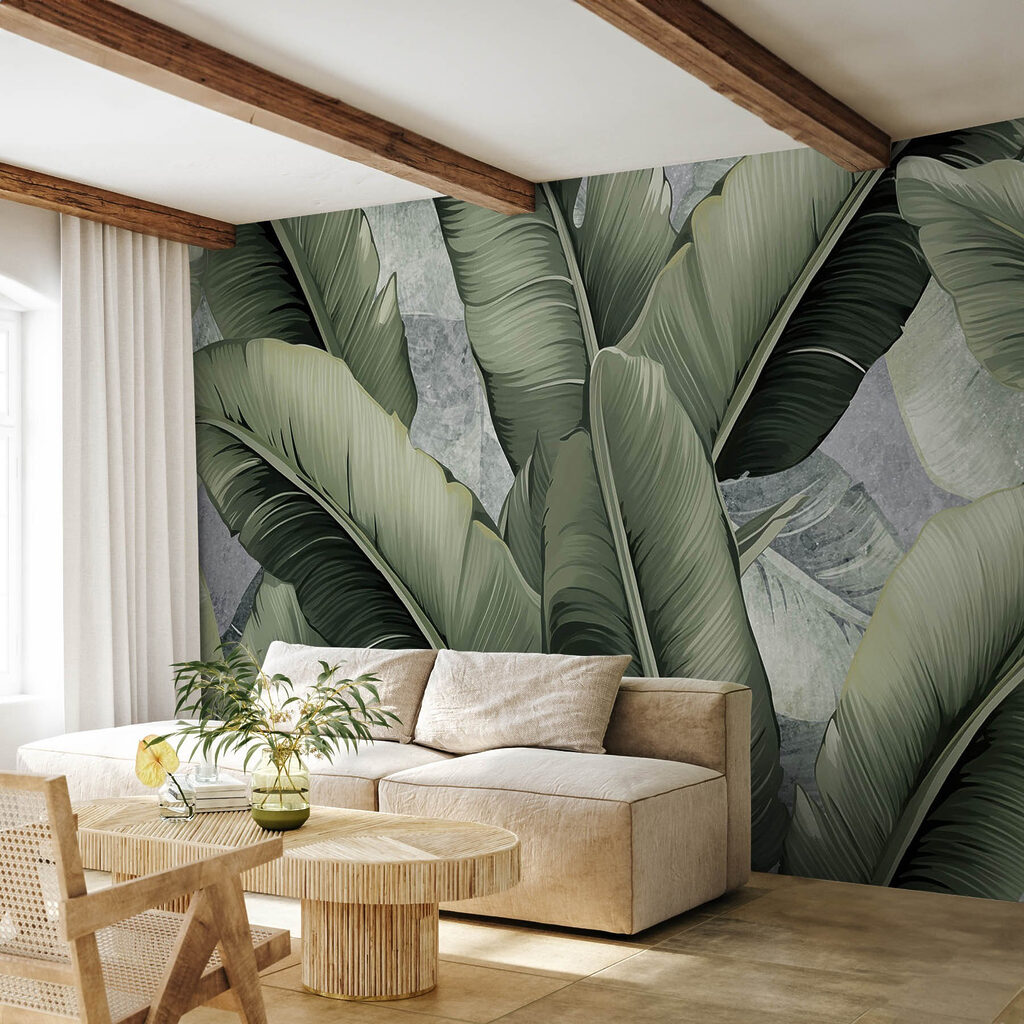 Donkere bananenbladeren dicht bijeen — interieur 3