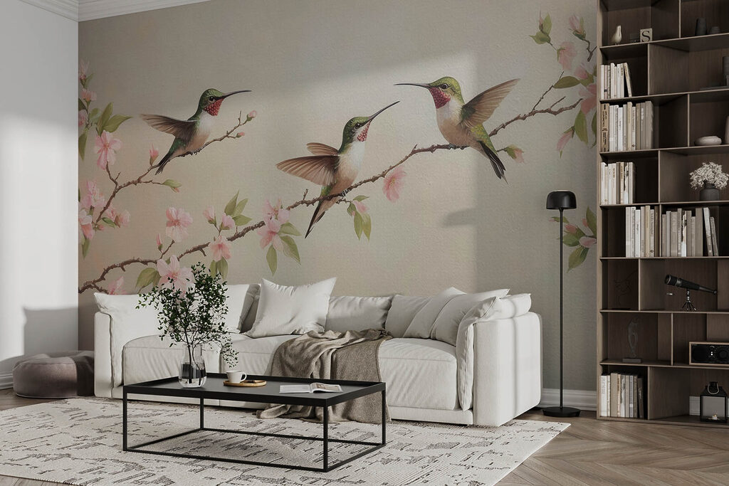 Kolibries boven fijne bloesem — interieur 2