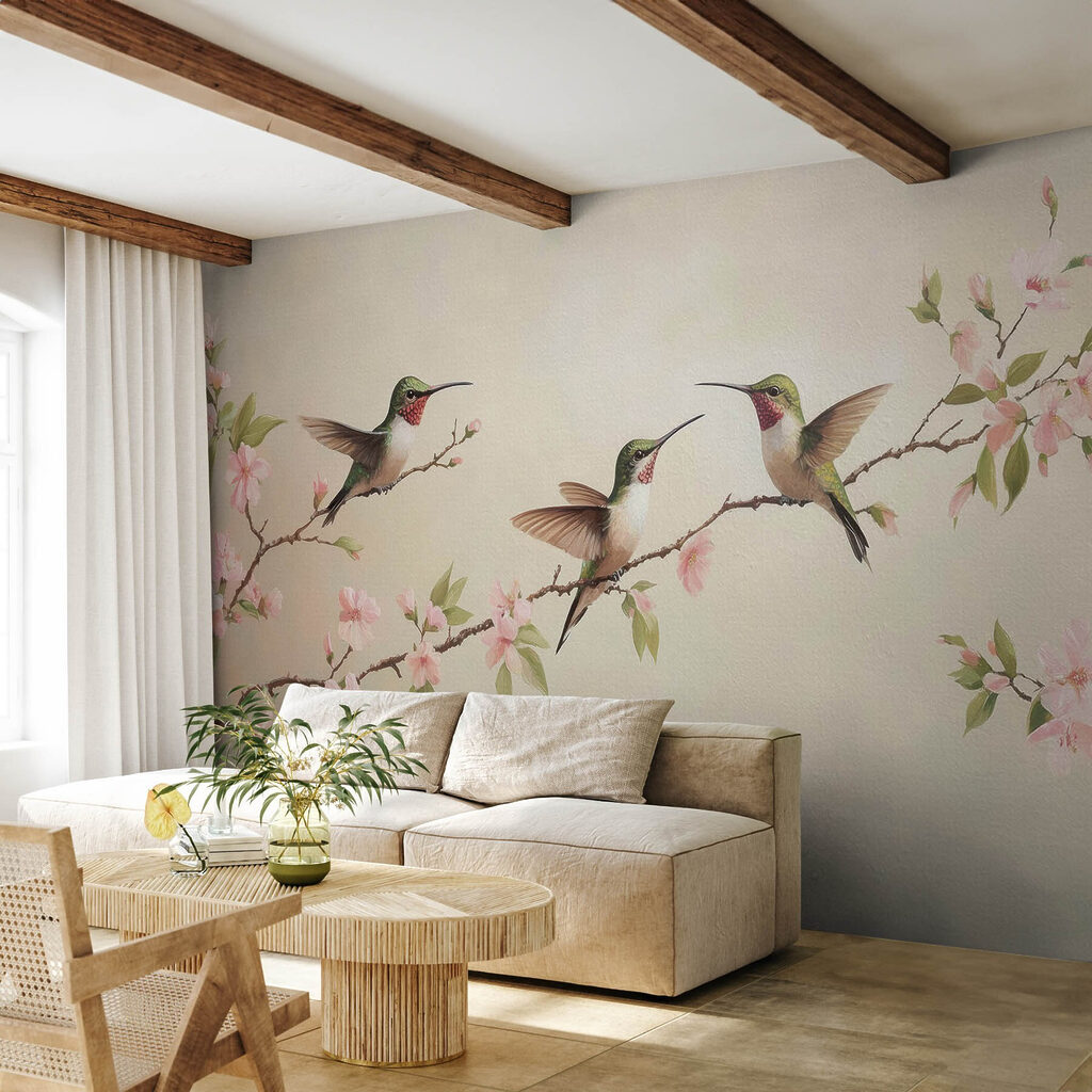 Kolibries boven fijne bloesem — interieur 3